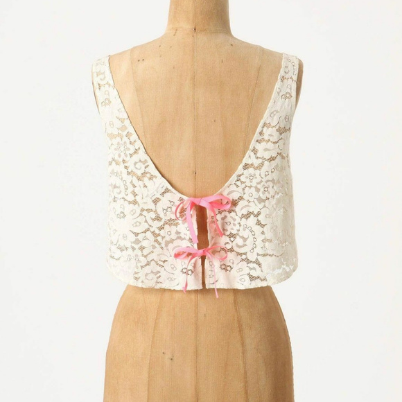 Anthropologie Poasana Cropped Top Size L Ivory Lace Camisole Lingerie By Zinke - Picture 2 of 7